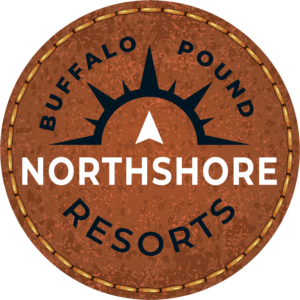 A rustic logo of Buffalo Pound Northshore Resorts.